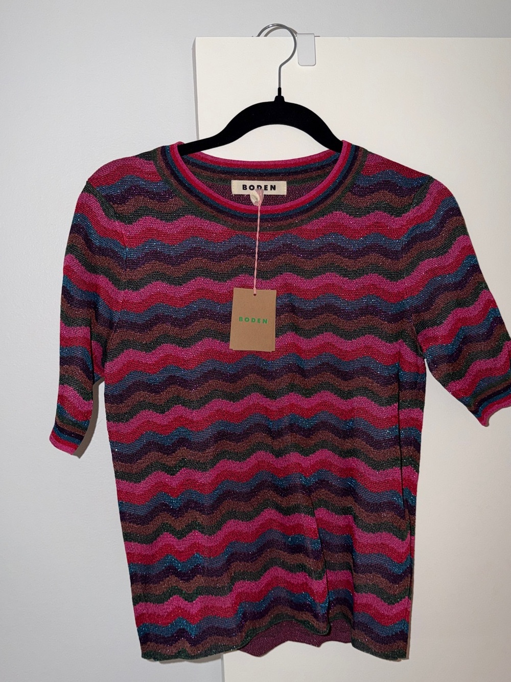Boden Metallic Wave / Zigzag Knit Top, NWT, Size Small